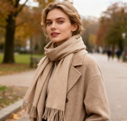 INOGIH Unisex Winter Soft Warm Cashmere Scarf Solid Color Shawls One Size Beige
