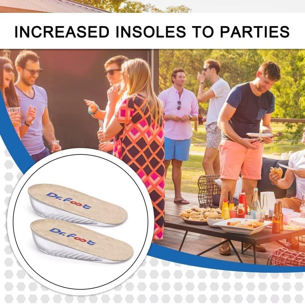 Dr.Foot Height Increase Insoles – Discreet Gel Heel Lift Inserts (1″ Height)