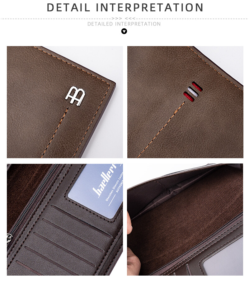RFID Blocking Men Long Bifold Wallet Money Clip Leather Purse Multi-Card Holder