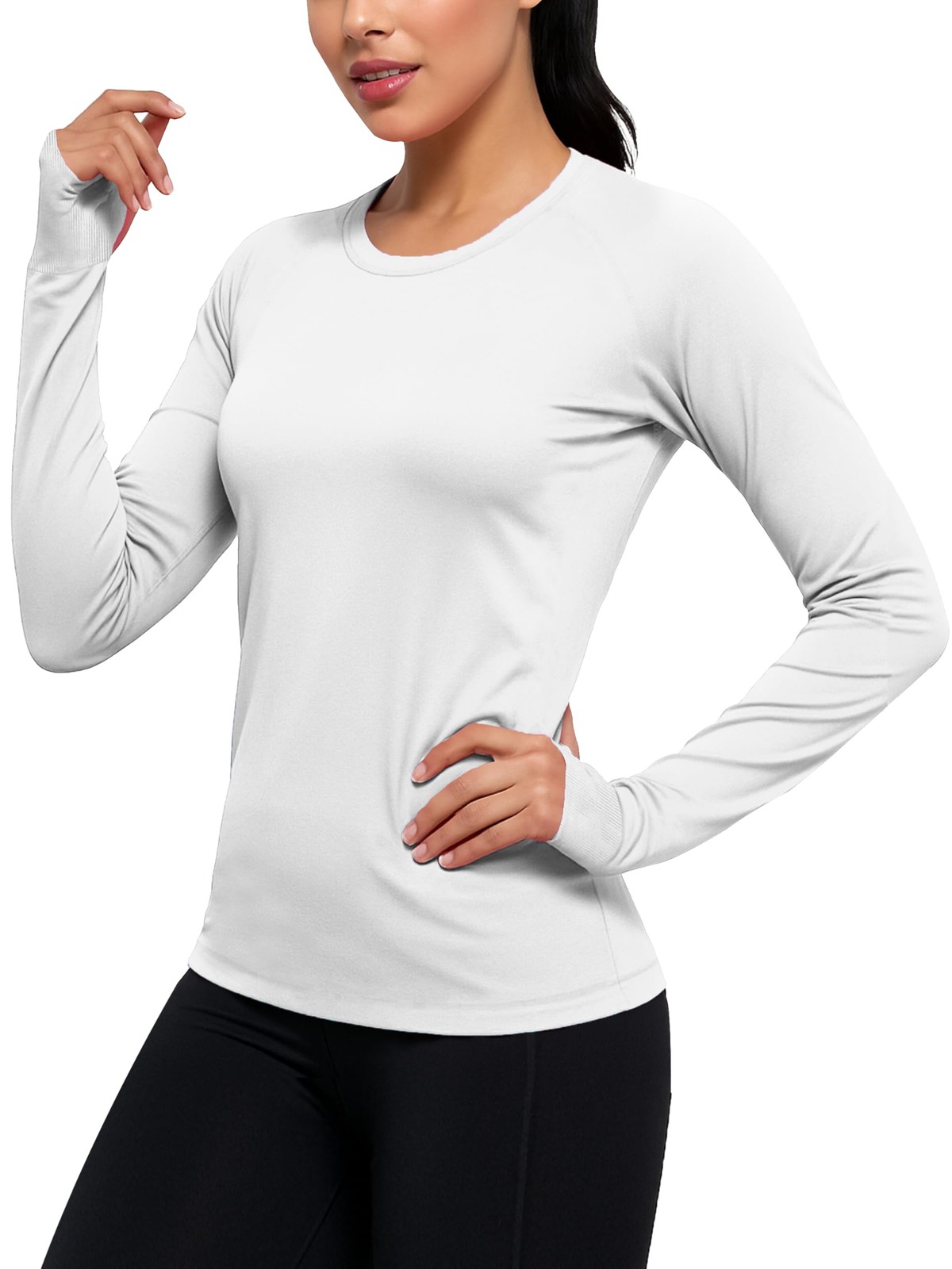 Women Thumb Hole Long Sleeve Shirt Neon Athletic Workout Activewear Top