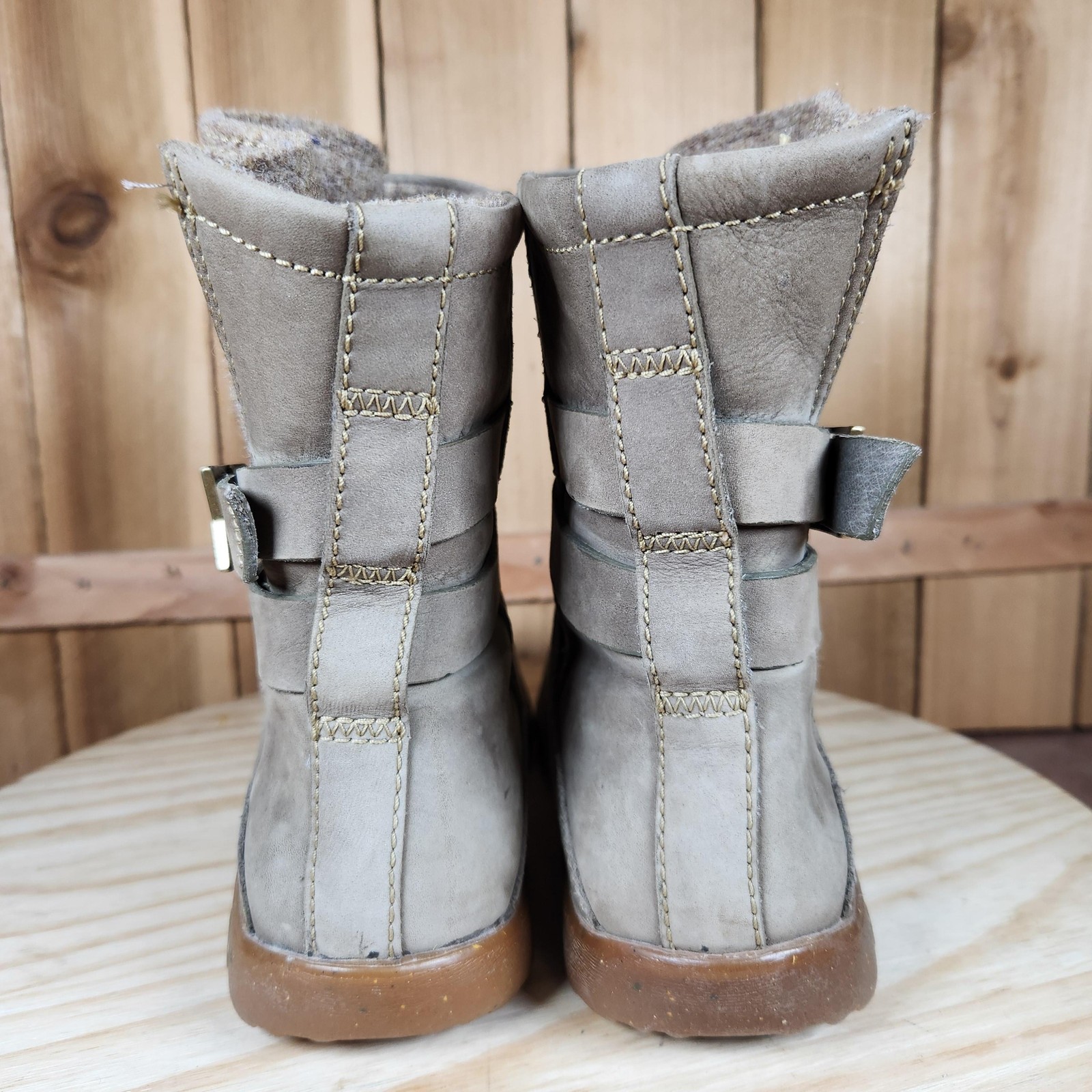 Chaco Hopi Boots Womens 7 Beige Leather Wool Lined Mid Calf Casual Winter