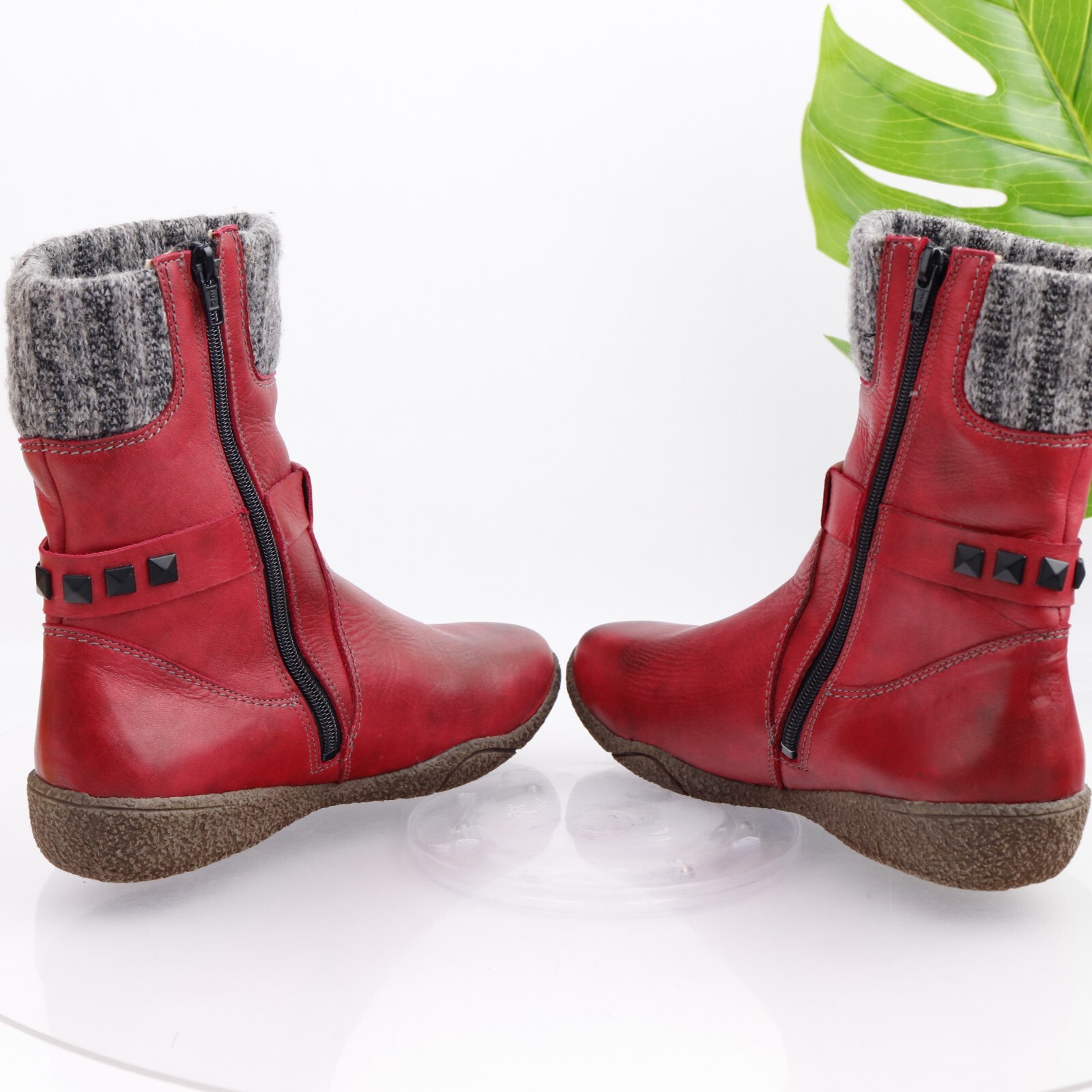NAOT Theresia M Women’s Boot Size 7 Mid Red Leather Knit Cuff Comfy Orthotic