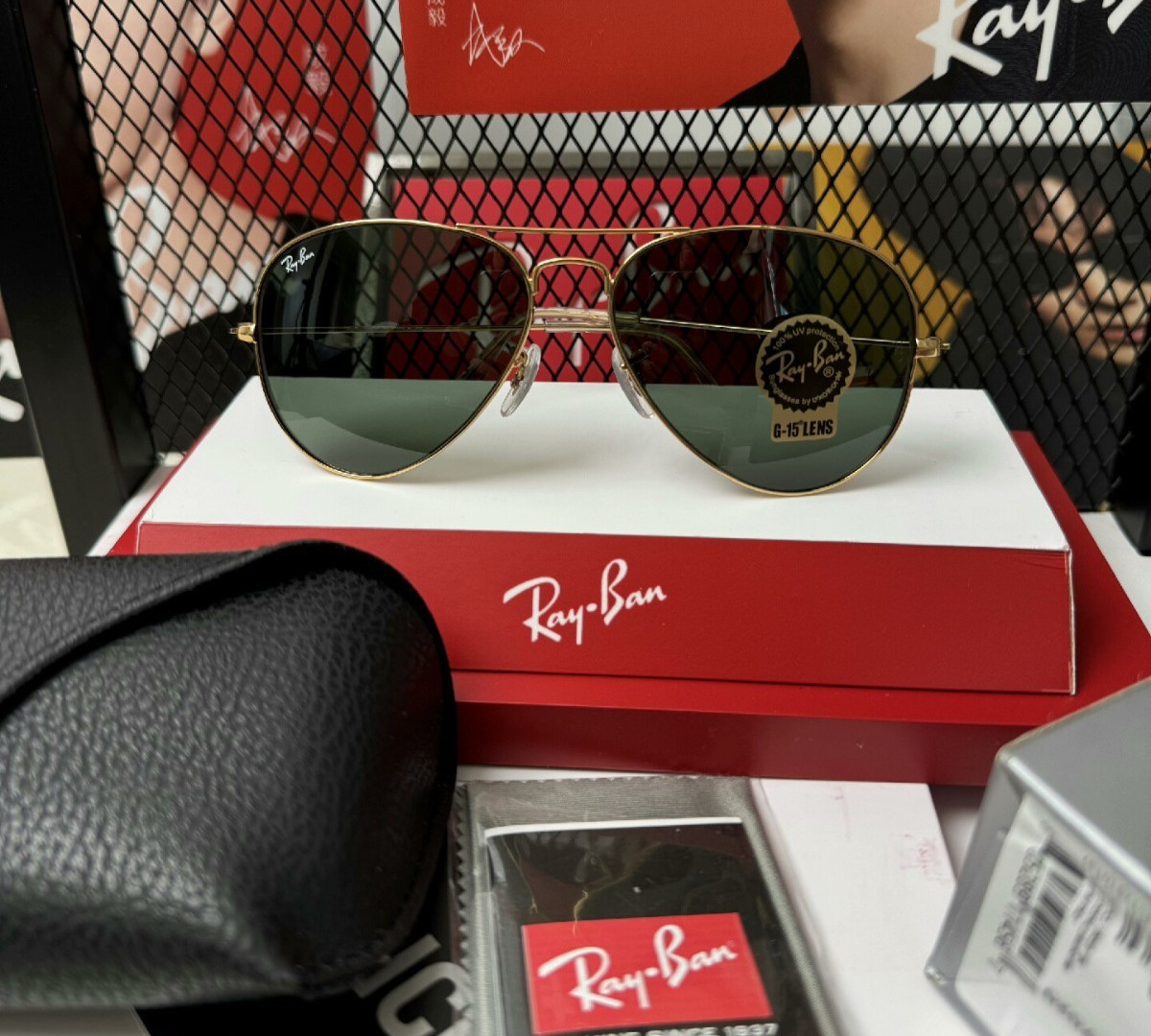 NEW RAY-BAN RB3025 AVIATOR SUNGLASSES GOLD FRAME GLASS GREEN LENS 58 MM