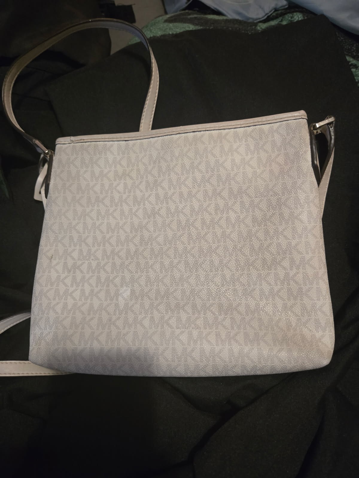 Michael Kors Monogram Crossbody Bag White/Yellow Stripe Zip Medium