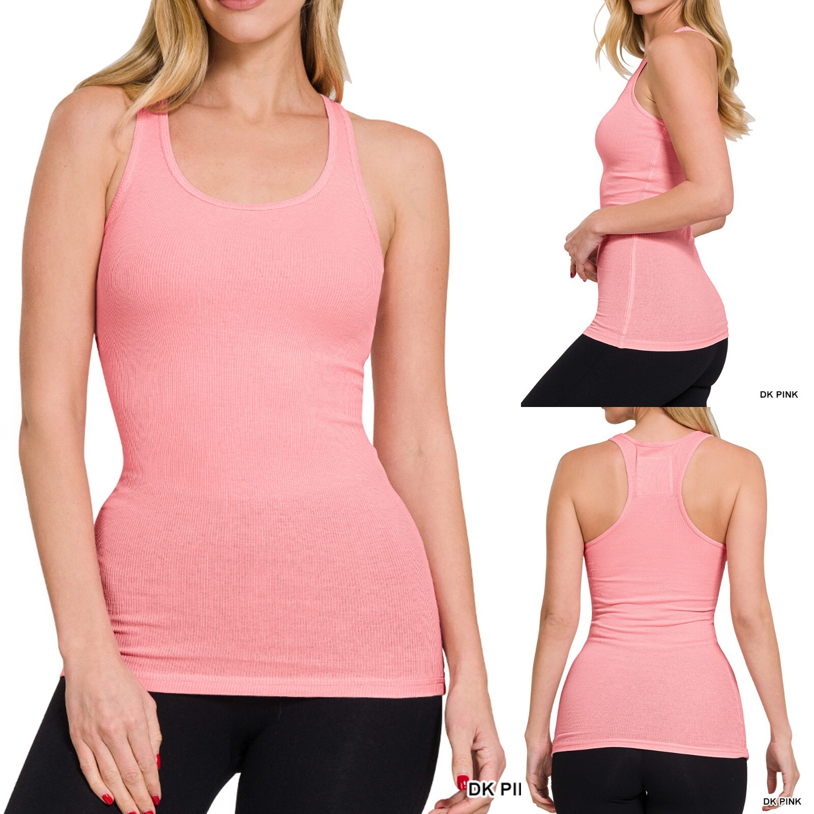 COTTON RIBBED RACERBACK TANK TOP Womens Stretch Long Workout Fitness Sport Yoga