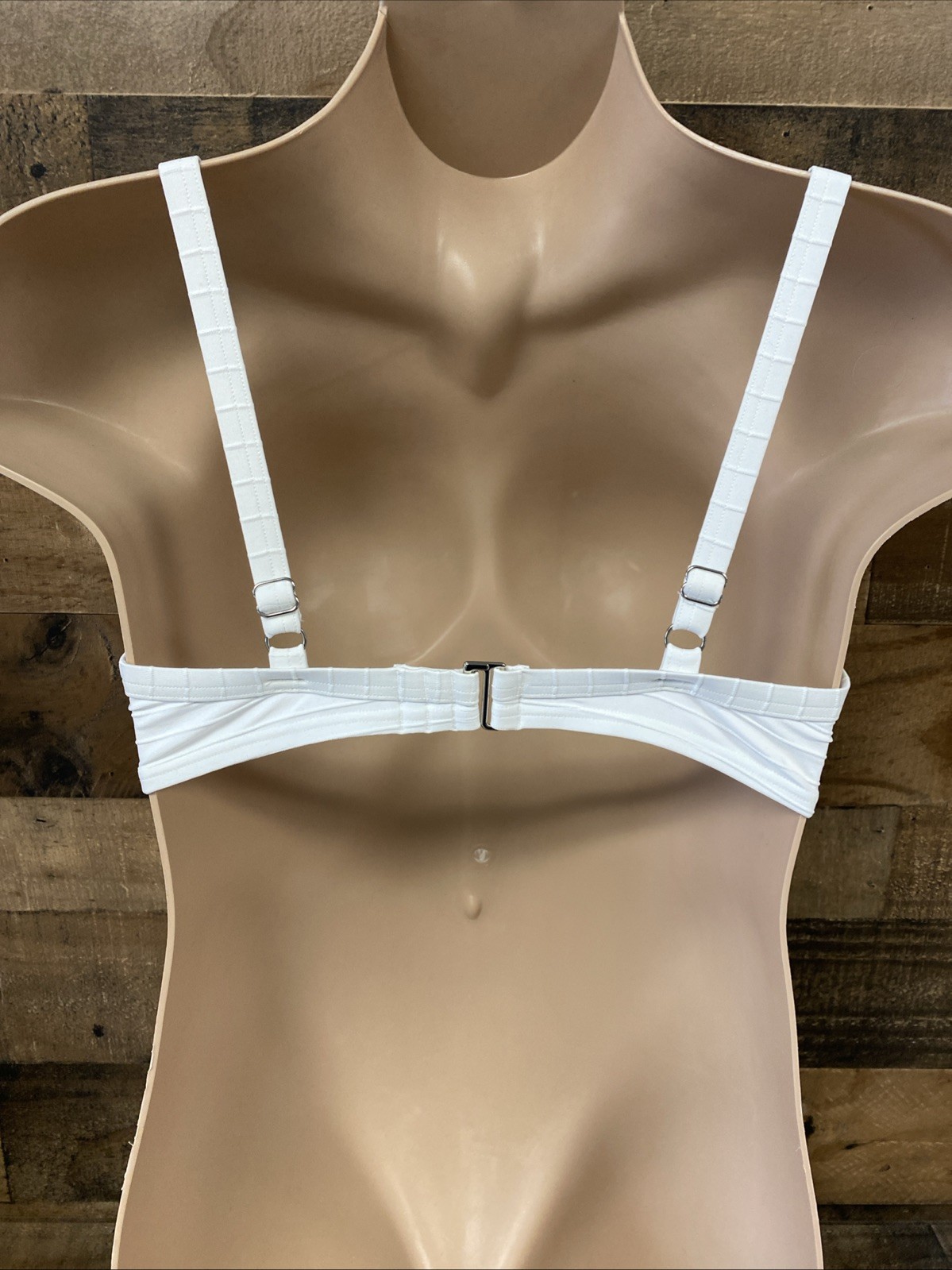 Lands End White Ribbed Retro Underwire Bikini Top Swimwear Size 14 New