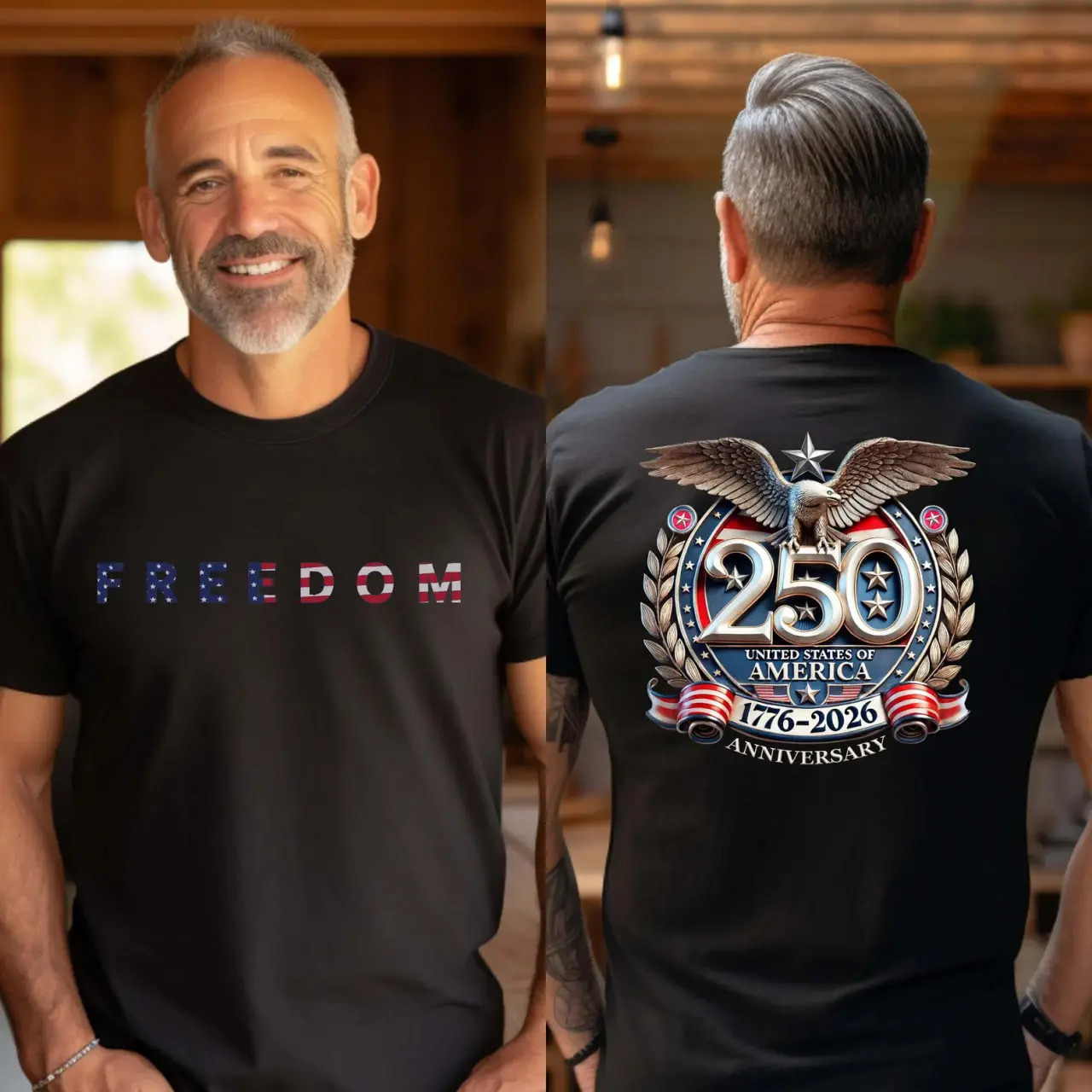 USA 1776-2026 Freedom 250th Independence Patriotic Summer Graphic Tee