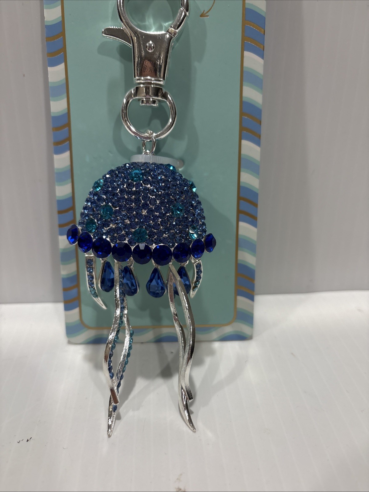 💙NWT Piper K Blue Rhinestone Jelly Fish Bag Charm / Keychain Blue Crystal