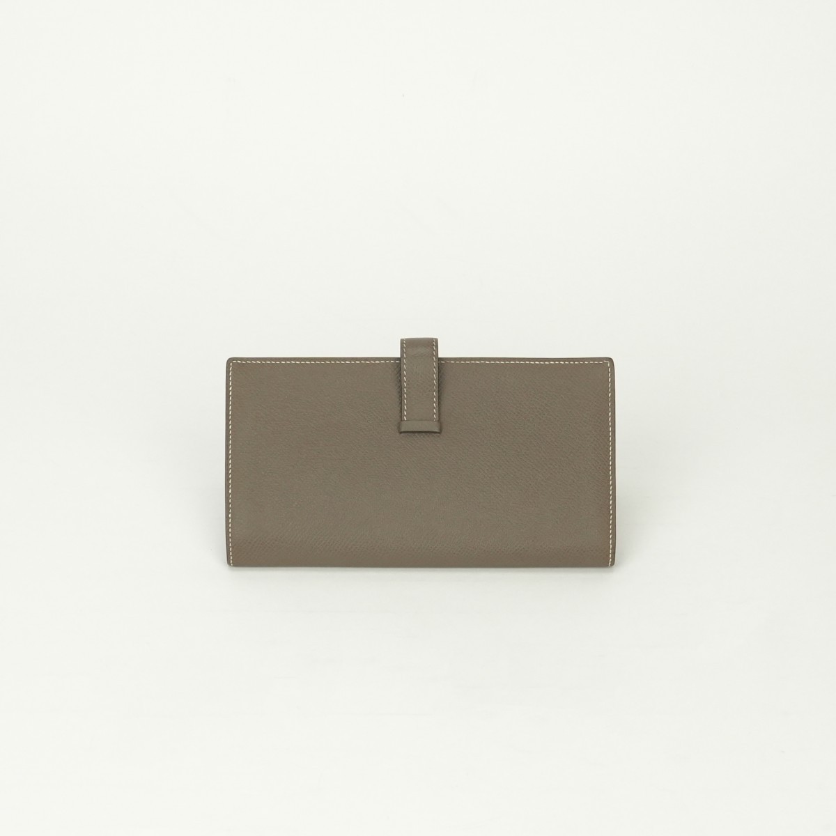 HERMES Bearn Soufflet Long Wallet Etoupe Gray Epsom Leather Silver HW
