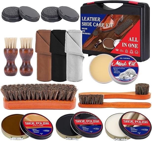 Leather Shoe Shine Kit 15pcs TUXIYA Travel Polish Kit Brown Black
