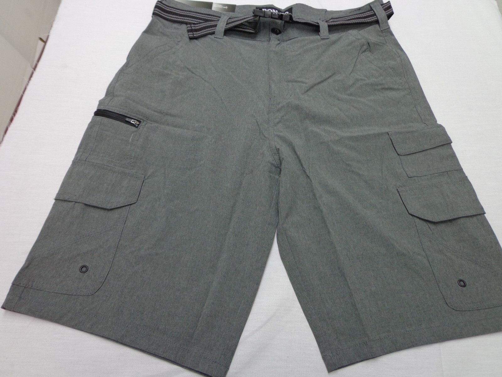 Iron Co Belted Stretch Performance Hybrid Cargo Shorts Heather Gray Size 32