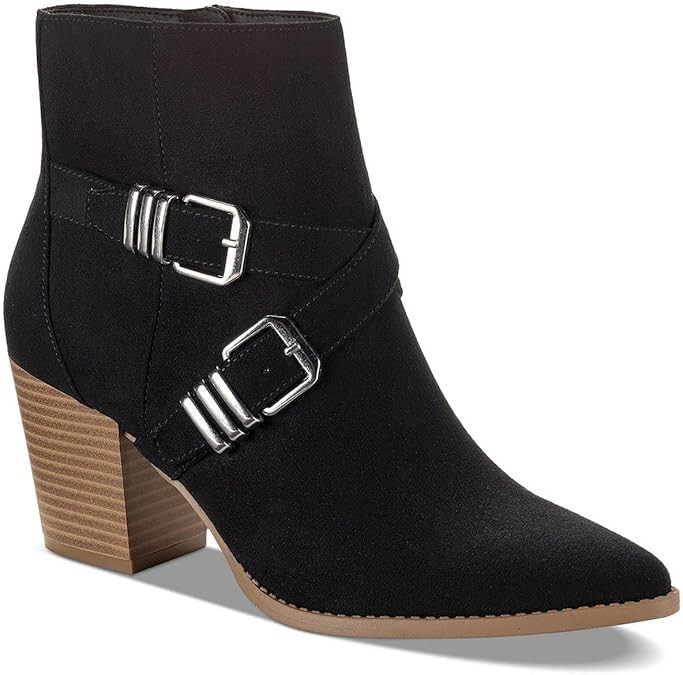 SUN STONE Womens ELYSSAA Block Heel Booties | Black | 6.5 Medium (B,M)