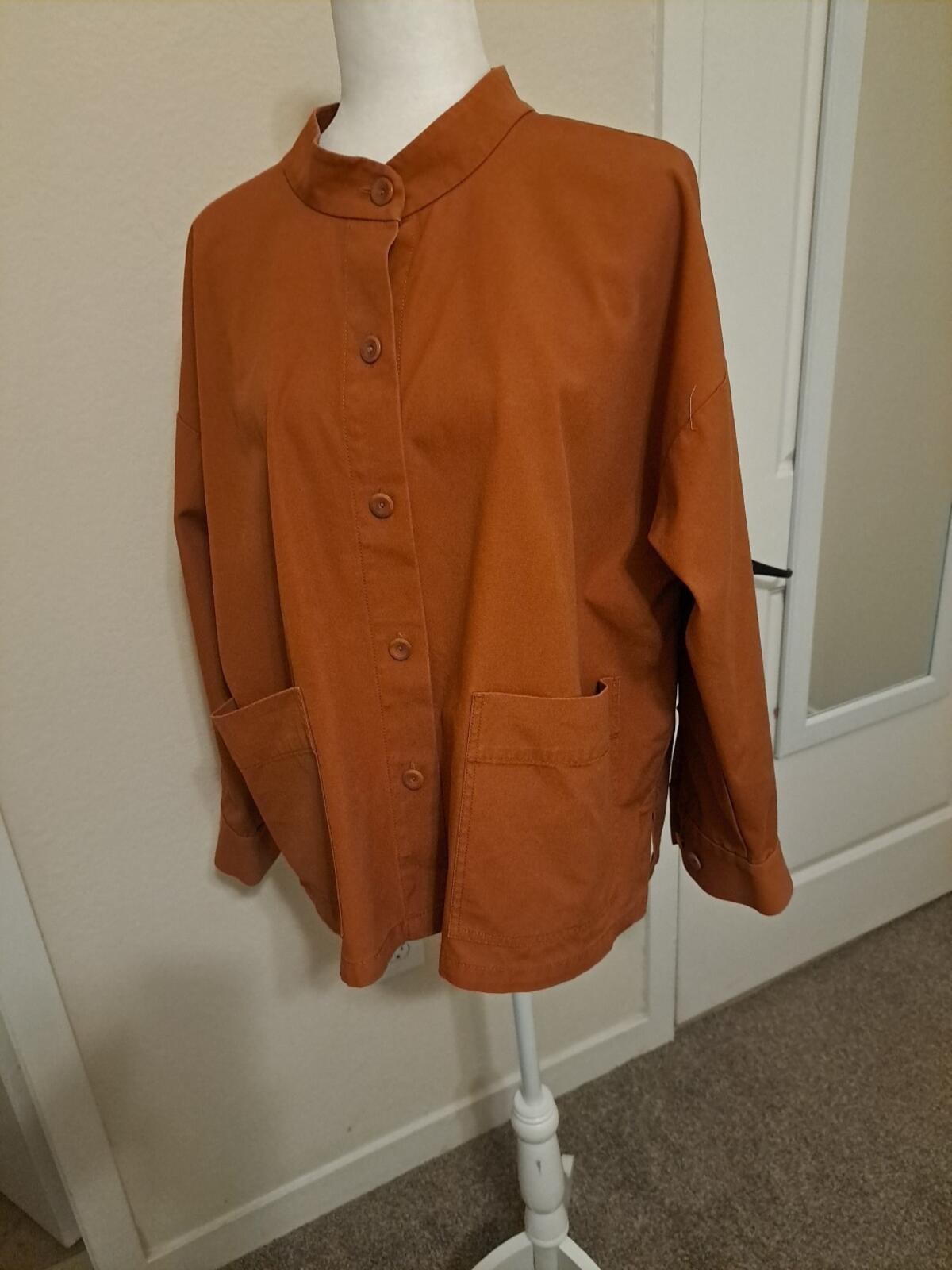 Eileen Fisher Terracotta Mandarin Collar Orga.Cotton L EUC Returns Accepted
