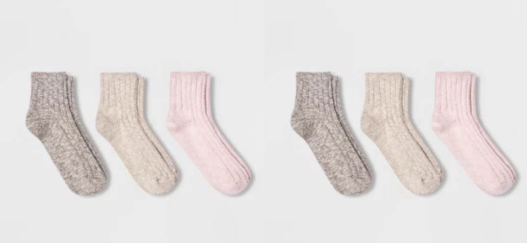 Universal Thread Women’s Ankle Socks 6 Pair Pack Cotton Blend Pink Tan Gray 4-10