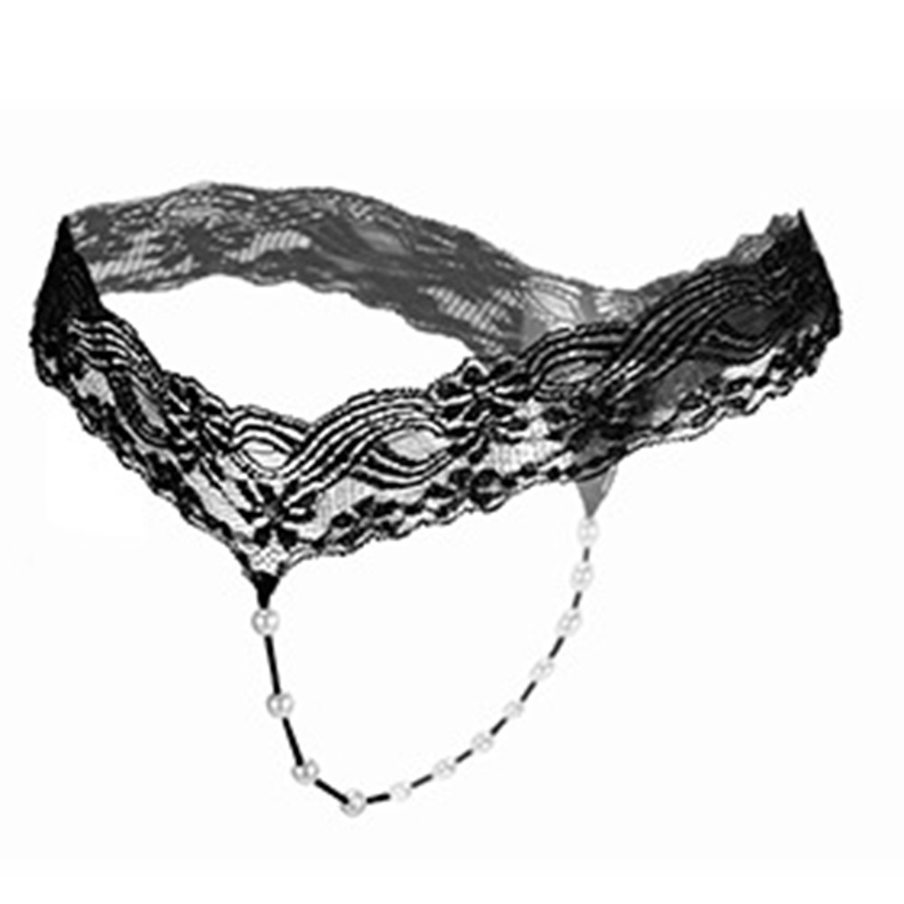 T back Thong Lingerie Lace Underwear Women G String Panties with Pearls