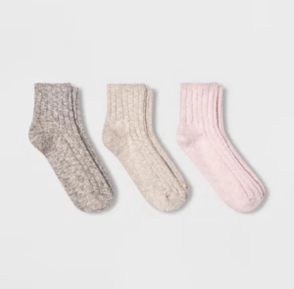 Universal Thread Women’s Ankle Socks 6 Pair Pack Cotton Blend Pink Tan Gray 4-10