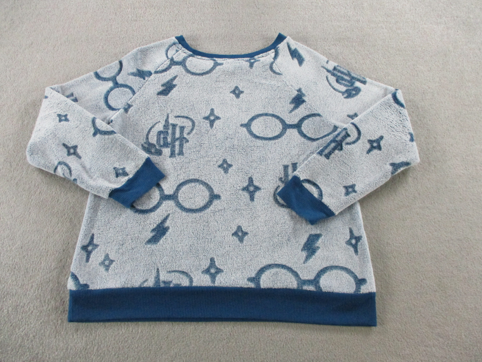 Harry Potter Sweater Womens Medium Blue Fleece Sweatshirt Soft Cozy Lounge Wear