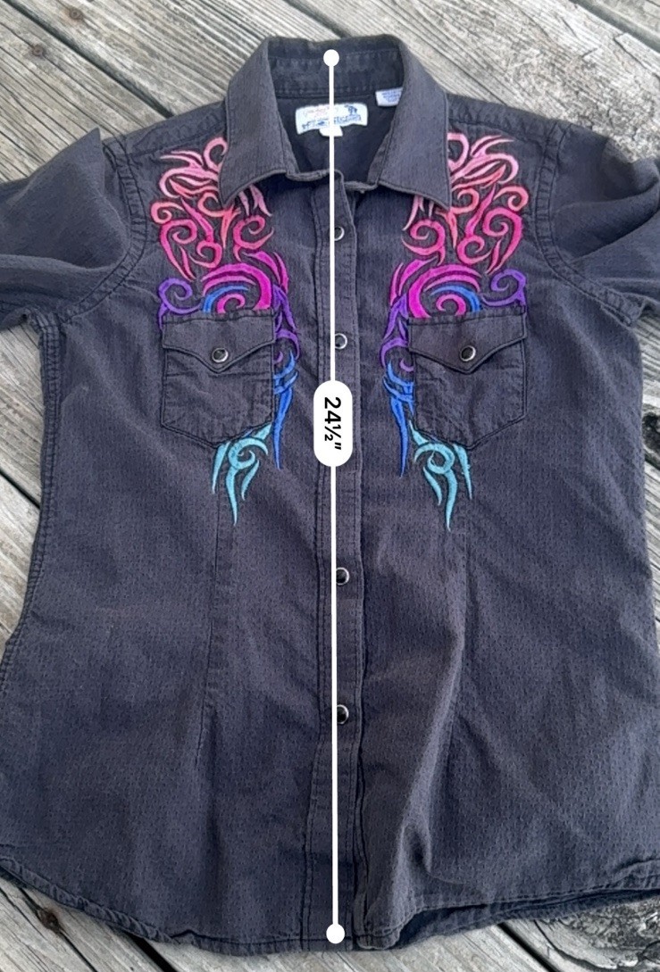 Panhandle Slim Embroidered Western Women’s Snap Button Shirt Small Charcoal Grey