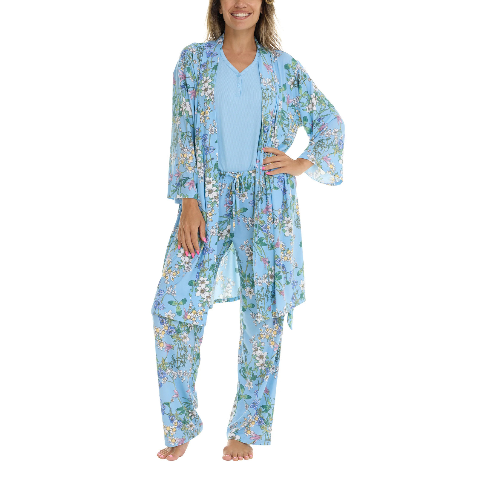 Flora Nikrooz Women’s 3-piece PJ Set Side Pockets on Robe and Pants