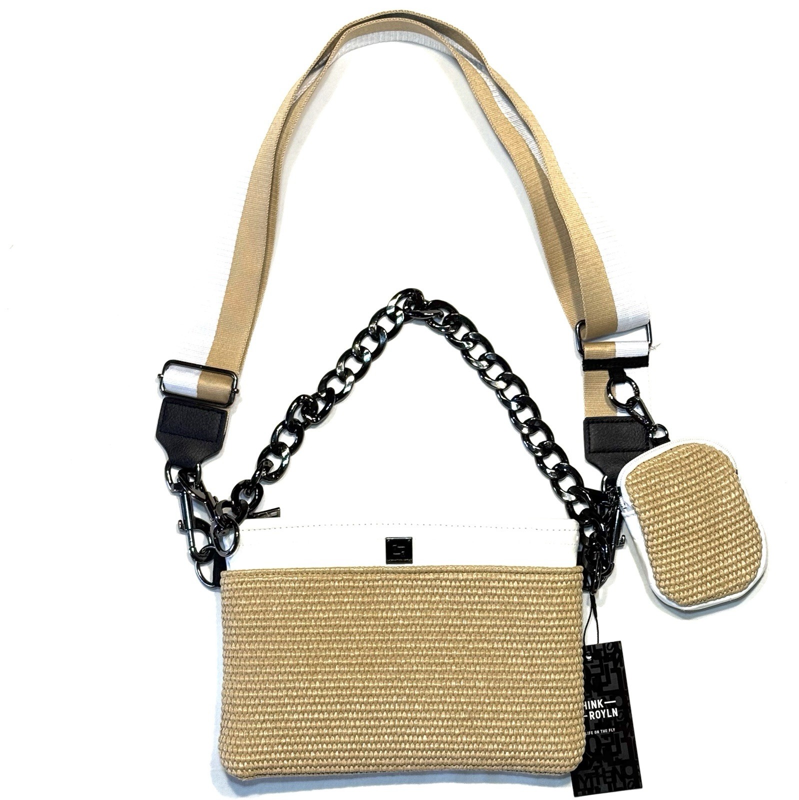 THINK ROYLN Downtown Crossbody Bag Dune Raffia Patent White (MSRP $148)