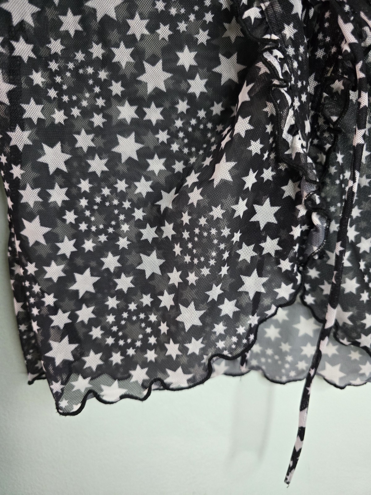 FREE PEOPLE Sheer mesh Black White Star Print Front Tie Marne Top Women’s Size S