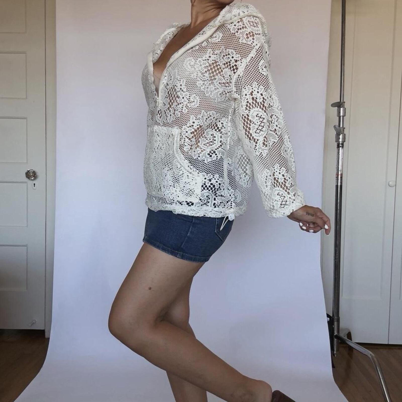 White crochet Hoodie Top