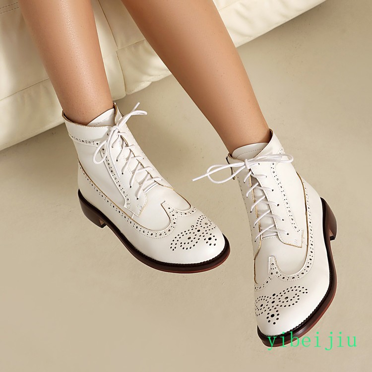 Women’s Wing Tip Brogue Ankle Boots Booties Low Heel Leather Shoes Casual Carved