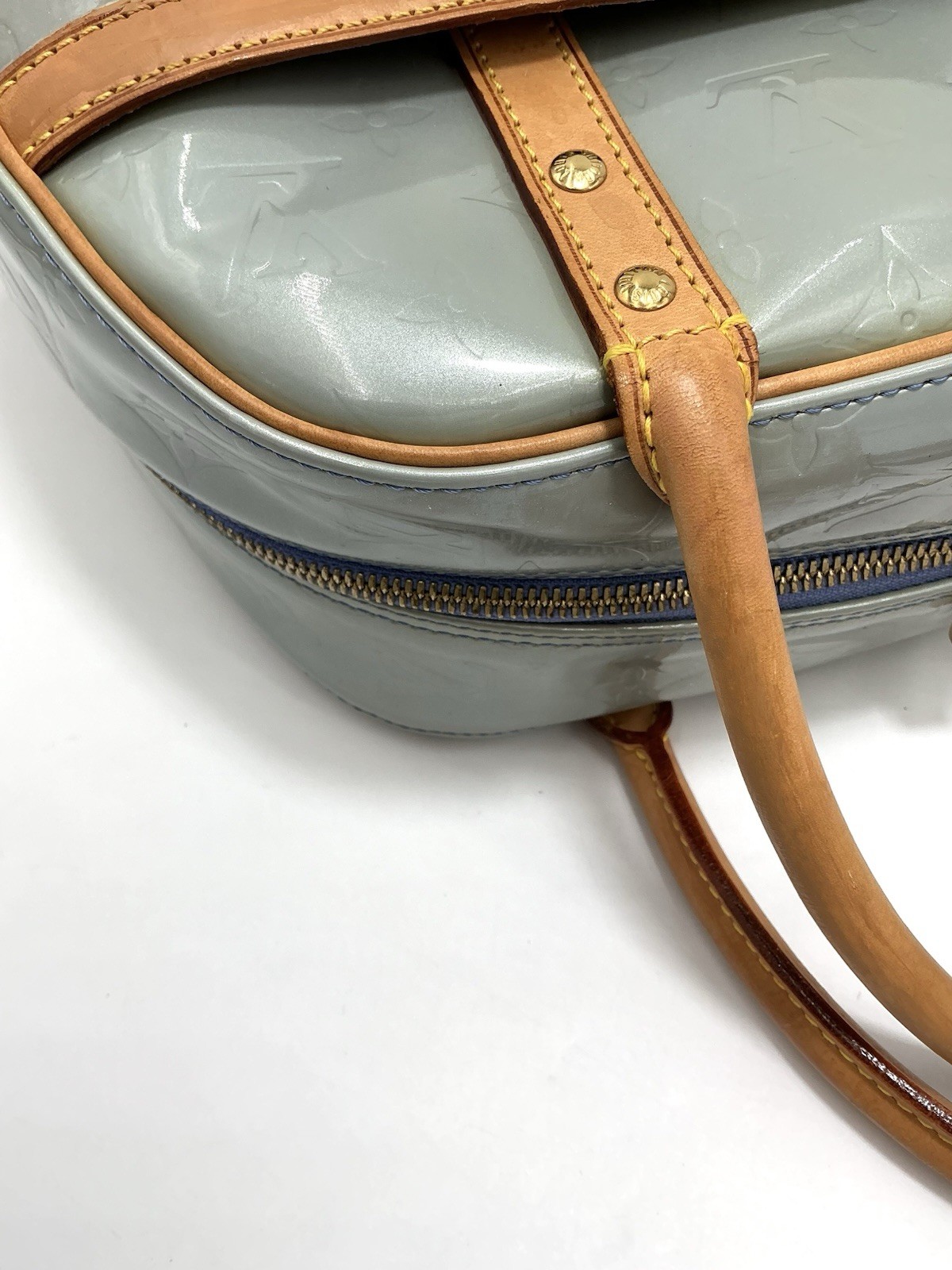 Louis Vuitton LV Monogram Tompkins Sq Vernis Patent Leather Gray Tote Bag + COA