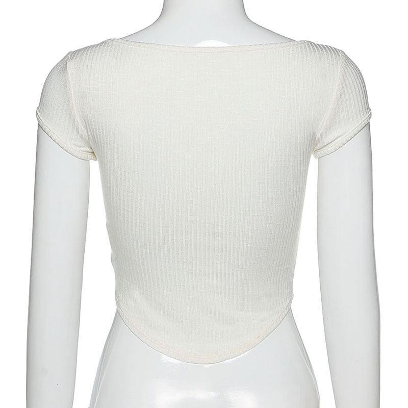 Women’s Sheer Low Cut T-shirt Transparent See-through Crop Top Short Sleeve