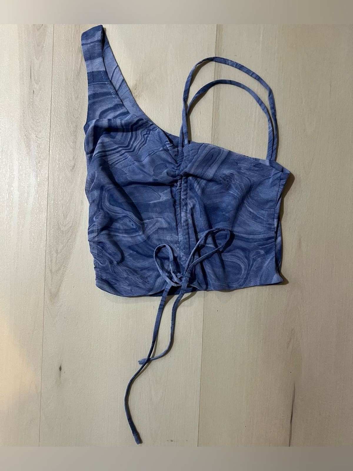 Naked Wardrobe NWT Women Small Blue Marble Swirl Mesh Crop Top