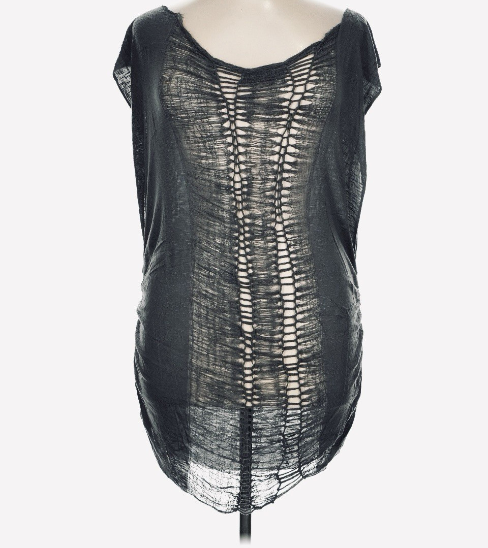 LEKUIN Gray Shredded Tunic Top Oversized Avant Garde Artwear Cotton L