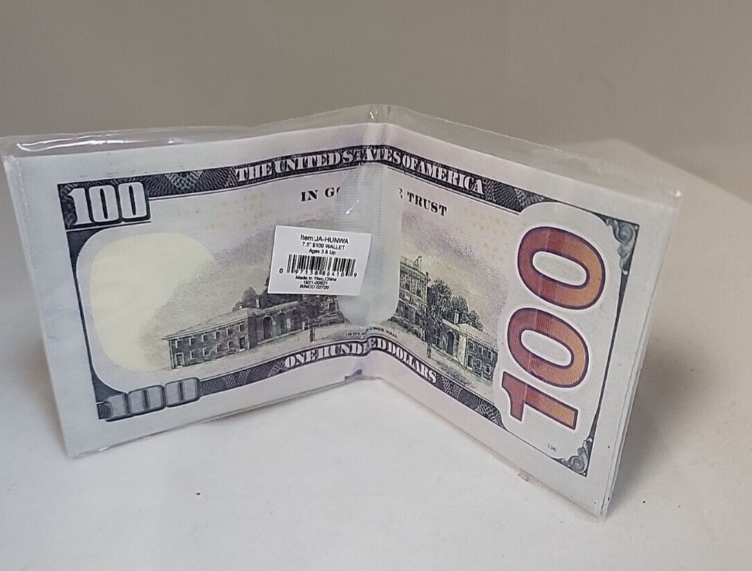 Realistic 100 Dollar Bill Wallet Thin Bi-Fold Money Benjamin 7.5″ Novelty New
