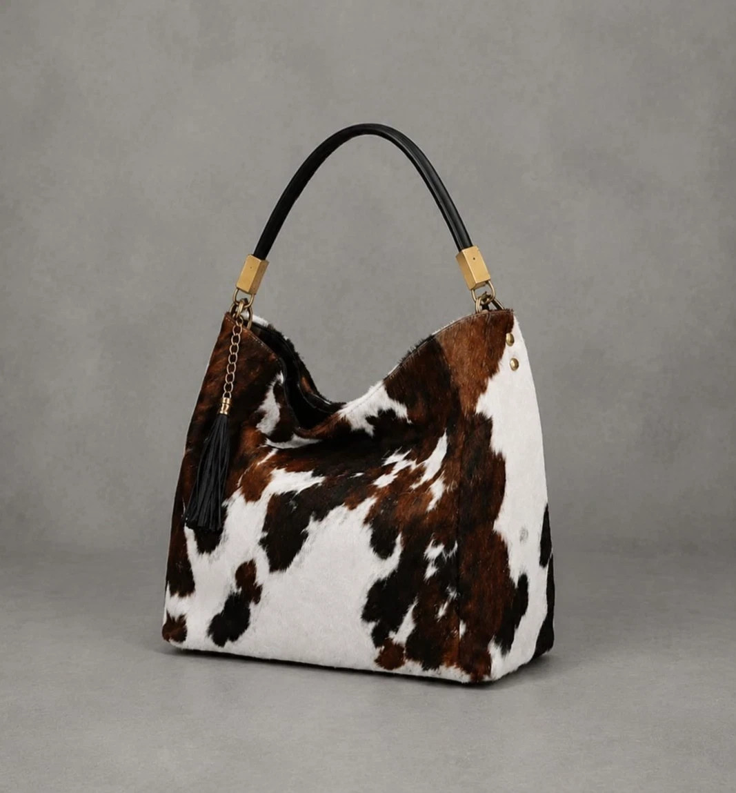 Genuine Cowhide Leather Hair-On Tote Bag | Handmade Western Shoulder Handbag