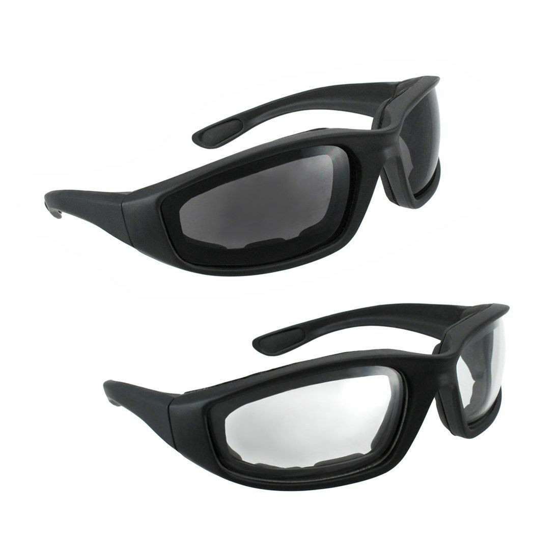 3 Pair Chopper Riding Motorcycle Glasses Clear Smoke Yellow, Padded, Comfortable
