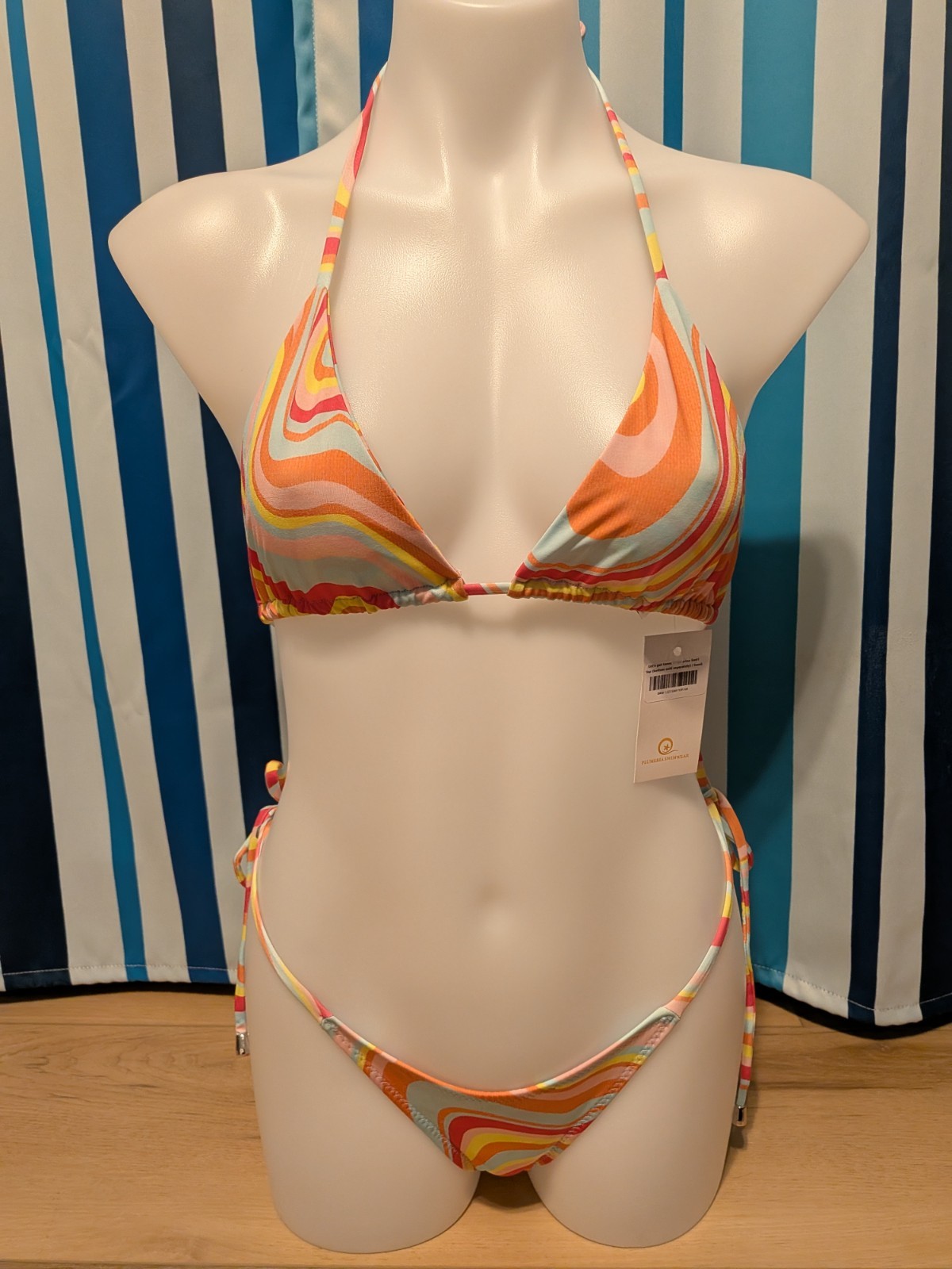 Plumeria Swimwear Tangerine Swirl Small Top and Medium Bottom Bikini