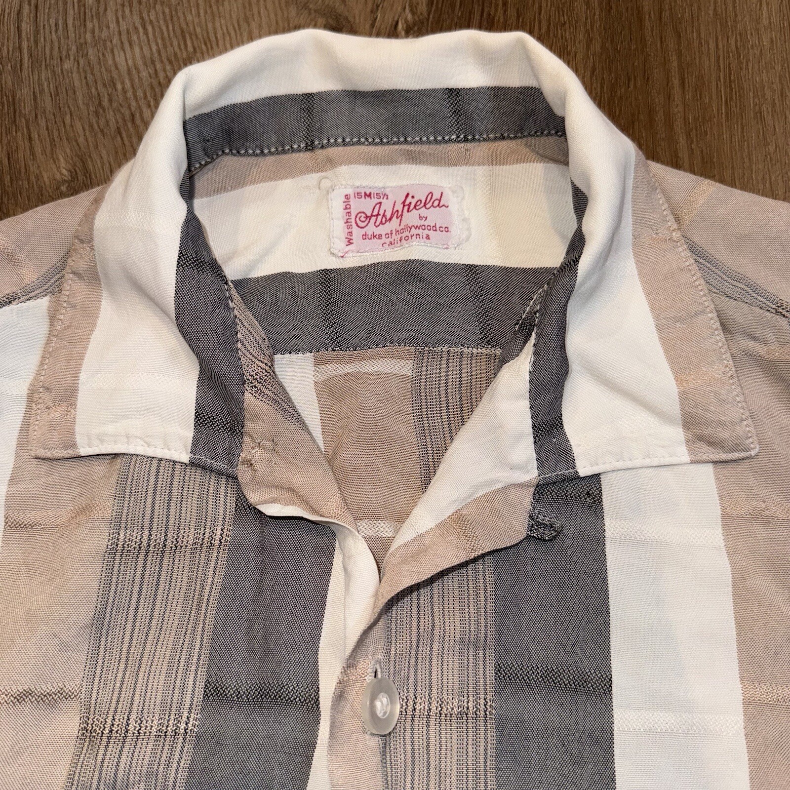 Ashfield Duke of Hollywood Shirt Rayon Loop Collar Vintage 50s 60s Mens Medium