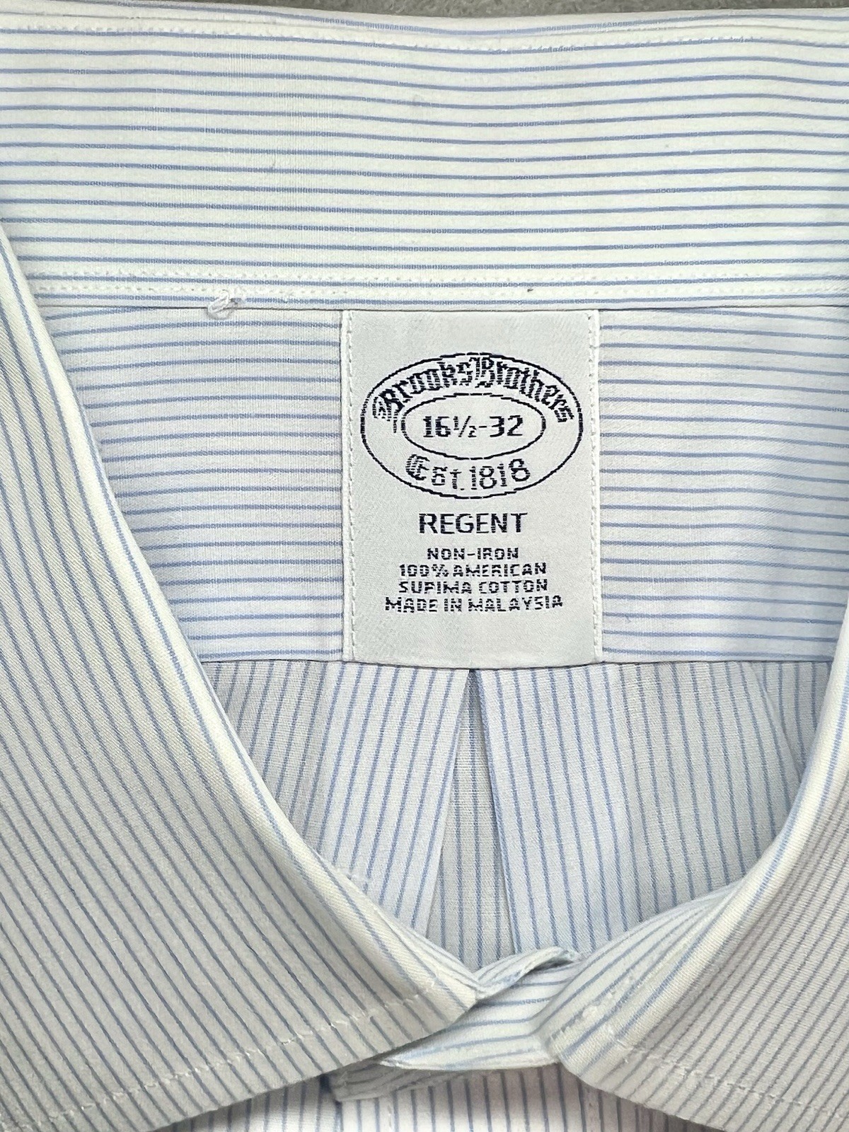 Brooks Brothers Men’s 16.5‑32 Regent Non Iron Supima Cotton Blue Stripe Shirt