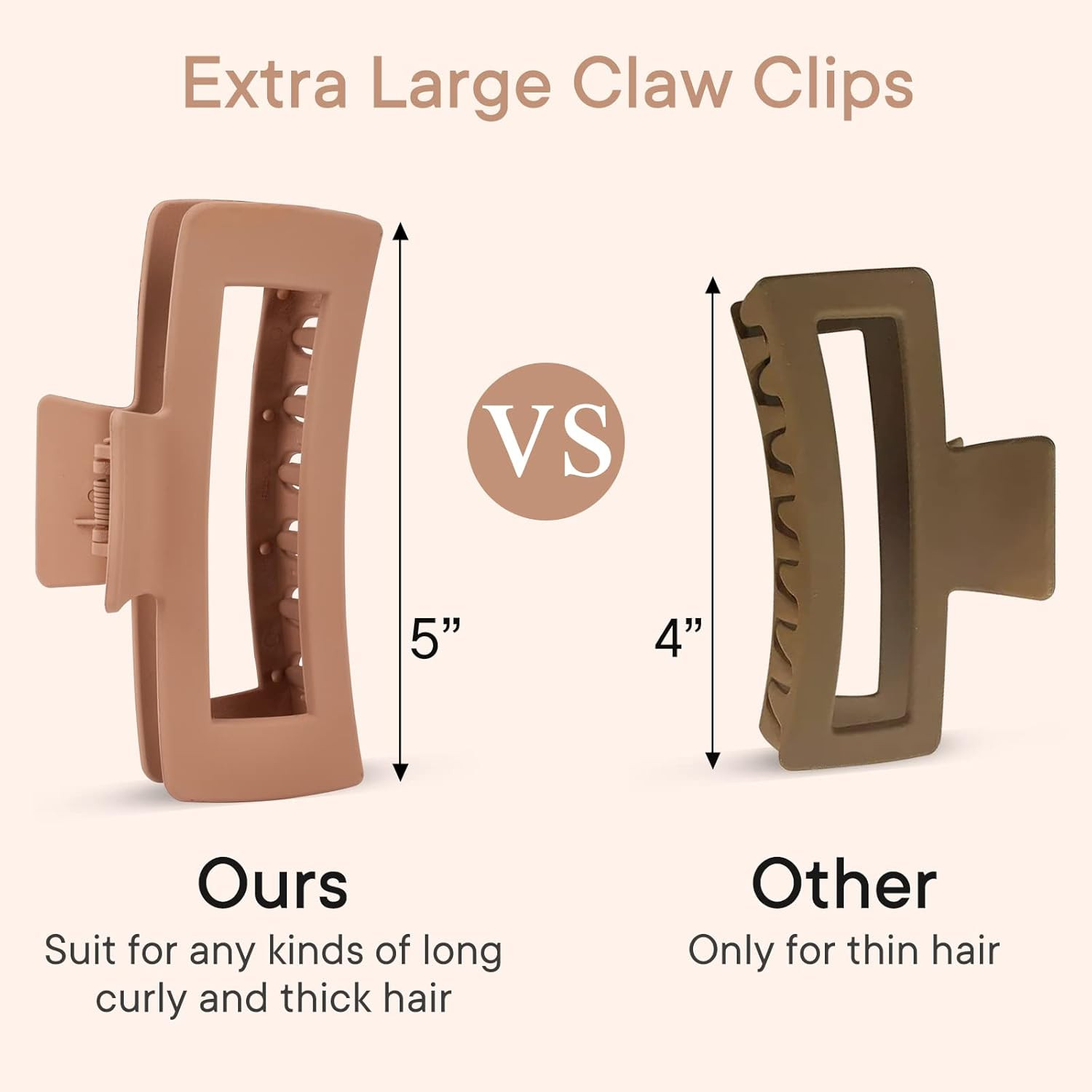 4 Pack 5 Inch Extra Large Claw Clips for Thick Hair, Matte Non-Slip XL Big Claw
