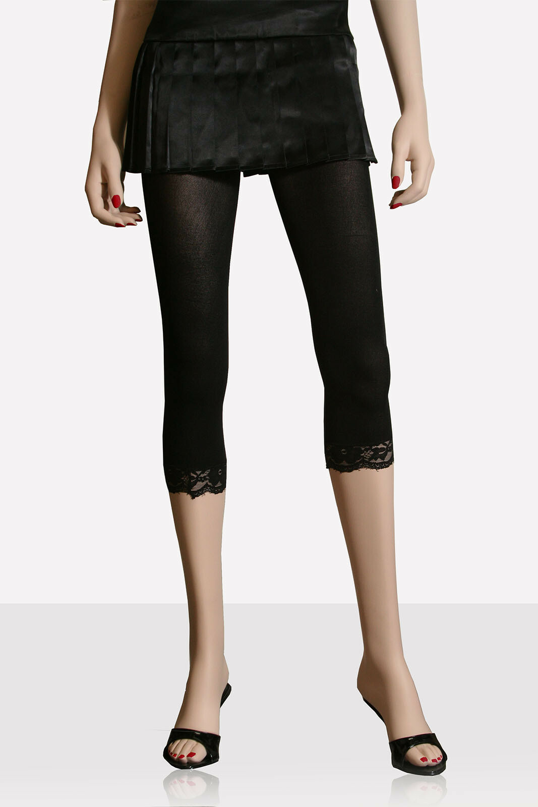 OPAQUE NYLON 2″ LACE TRIM CAPRI LEGGINGS FOOTLESS UNDER SKIRT SHORTS HOT TOPIC