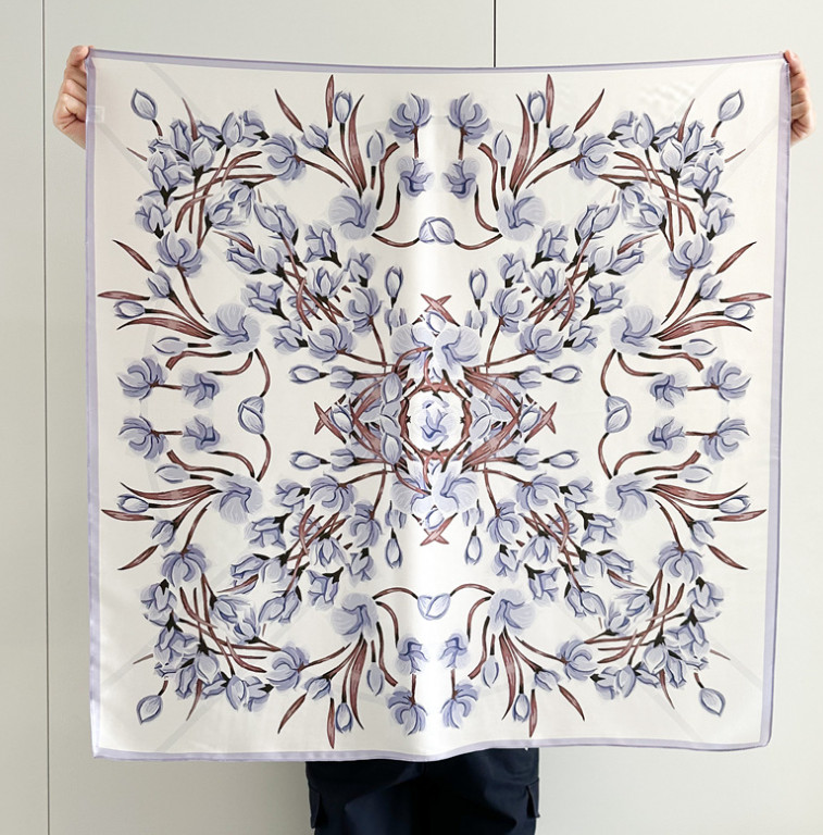 100% Silk Mulberry 35” Scarf For Women Neckerchief Wrap Flower branches Print