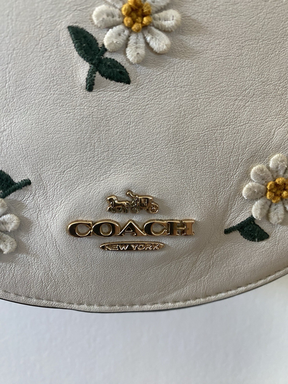 Coach C2683 Daisy Embroidery Half Moon Crossbody Chalk Leather Floral Bag COA