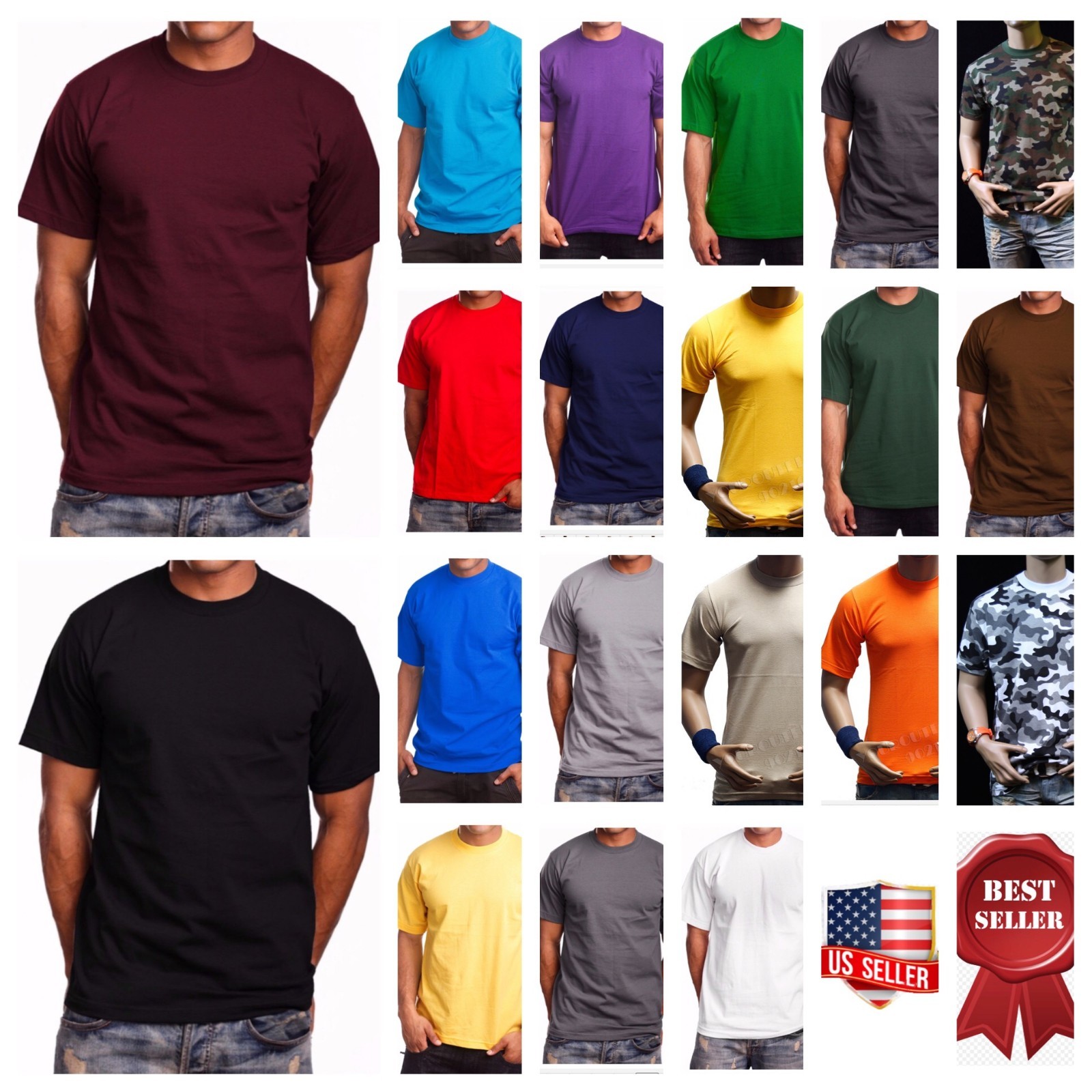 Mens T- Shirt HEAVY WEIGHT Plain Crew Neck Cotton S-7X & LT-5XLT Big and Tall