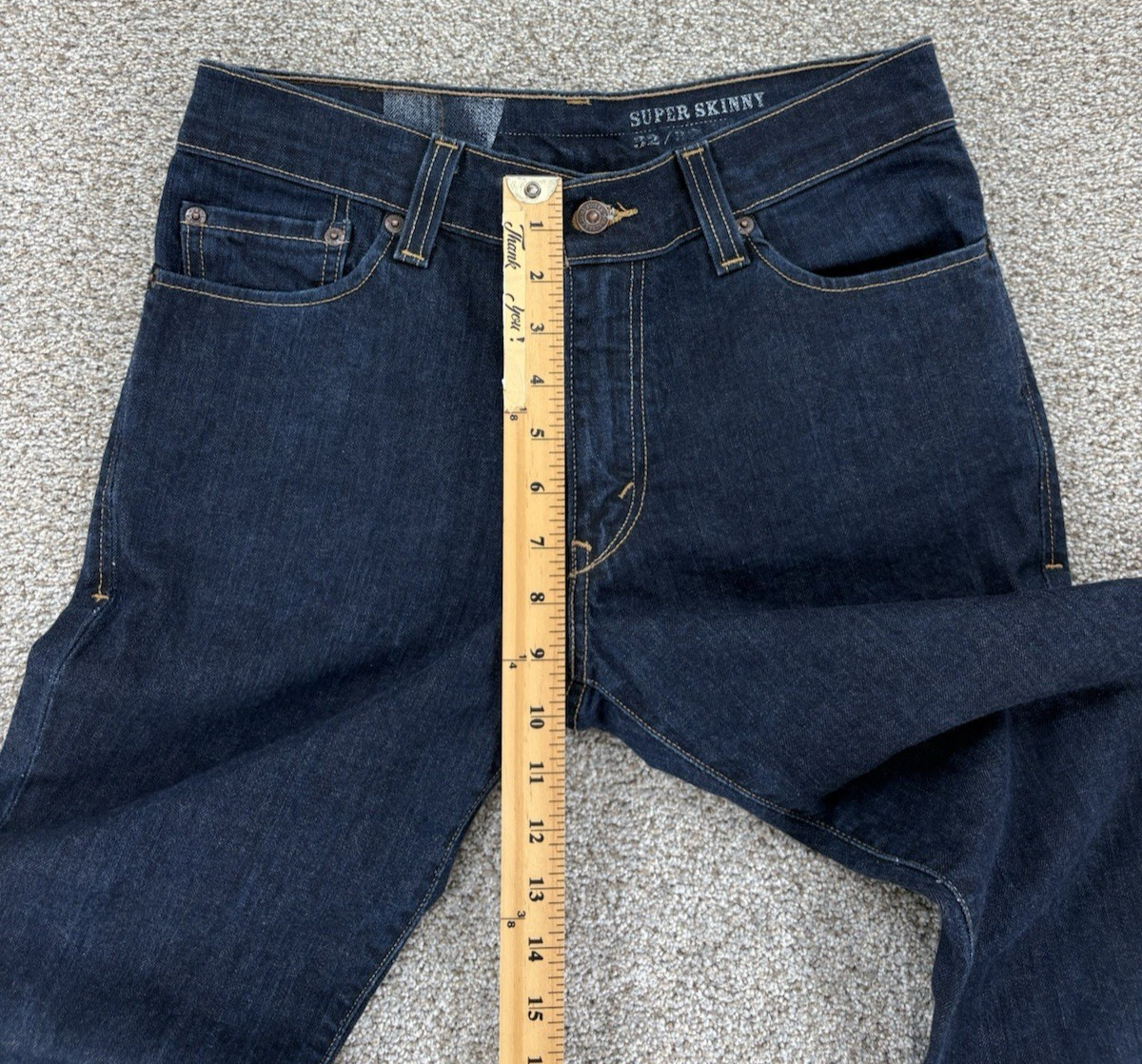 VTG Levis Super Skinny Jeans Mens 32×32 Blue Dark Wash Stretch Leather Patch Y2K