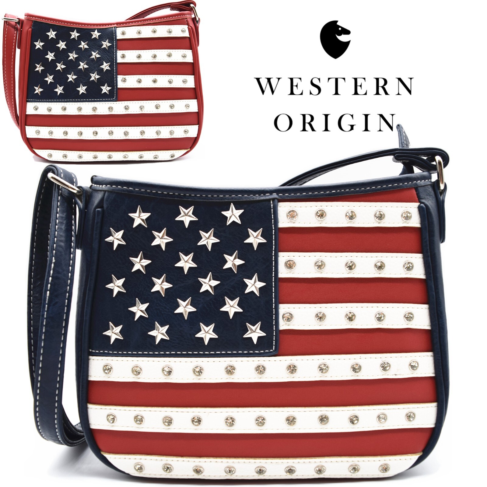 American Flag Stars and Stripes Crossbody Bag Handbag USA Patriotic Women Purse