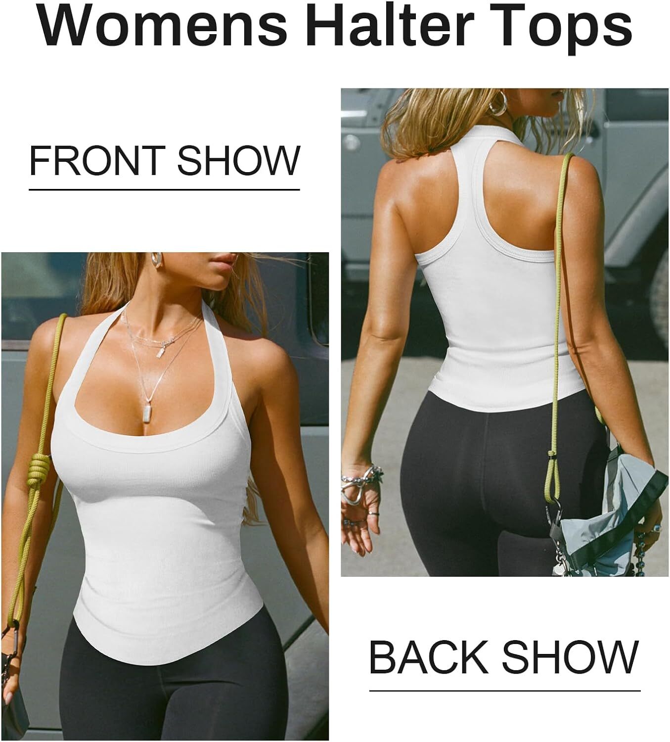 Womens Halter Top Deep Scoop Neck Low Cut Racerback Tank Top for Women