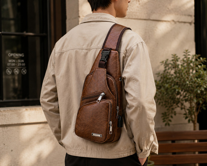 Mens Chest Shoulder Backpack Sling Cross Body Man Leather Satchel Travel Bag US