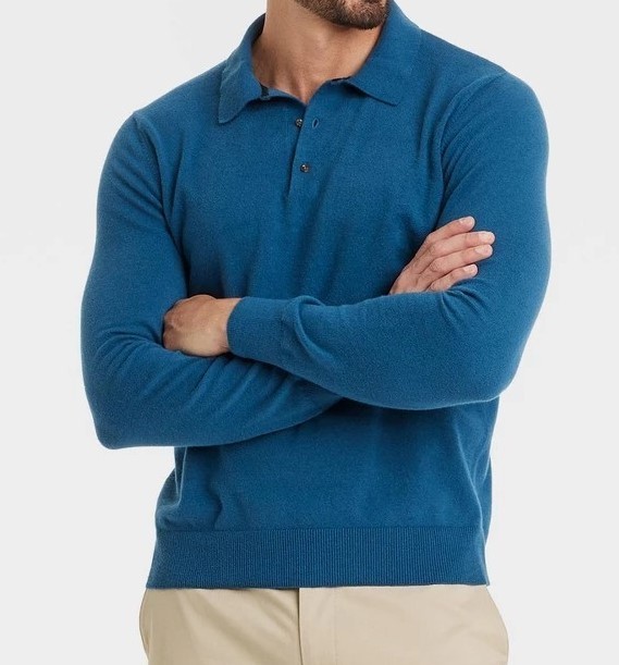 Polo Sweater Soft Light Cotton blend Sage/Cream/Heather gray/Blue Goodfellow