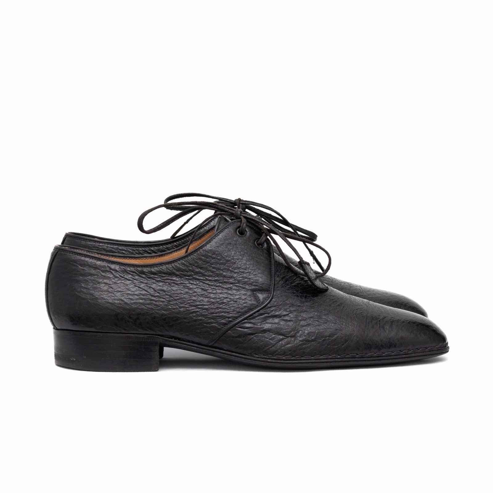 4.8k.$ ZILLI Men’s Blucher Derby Black Exotic Peccary Leather Handmade US 10