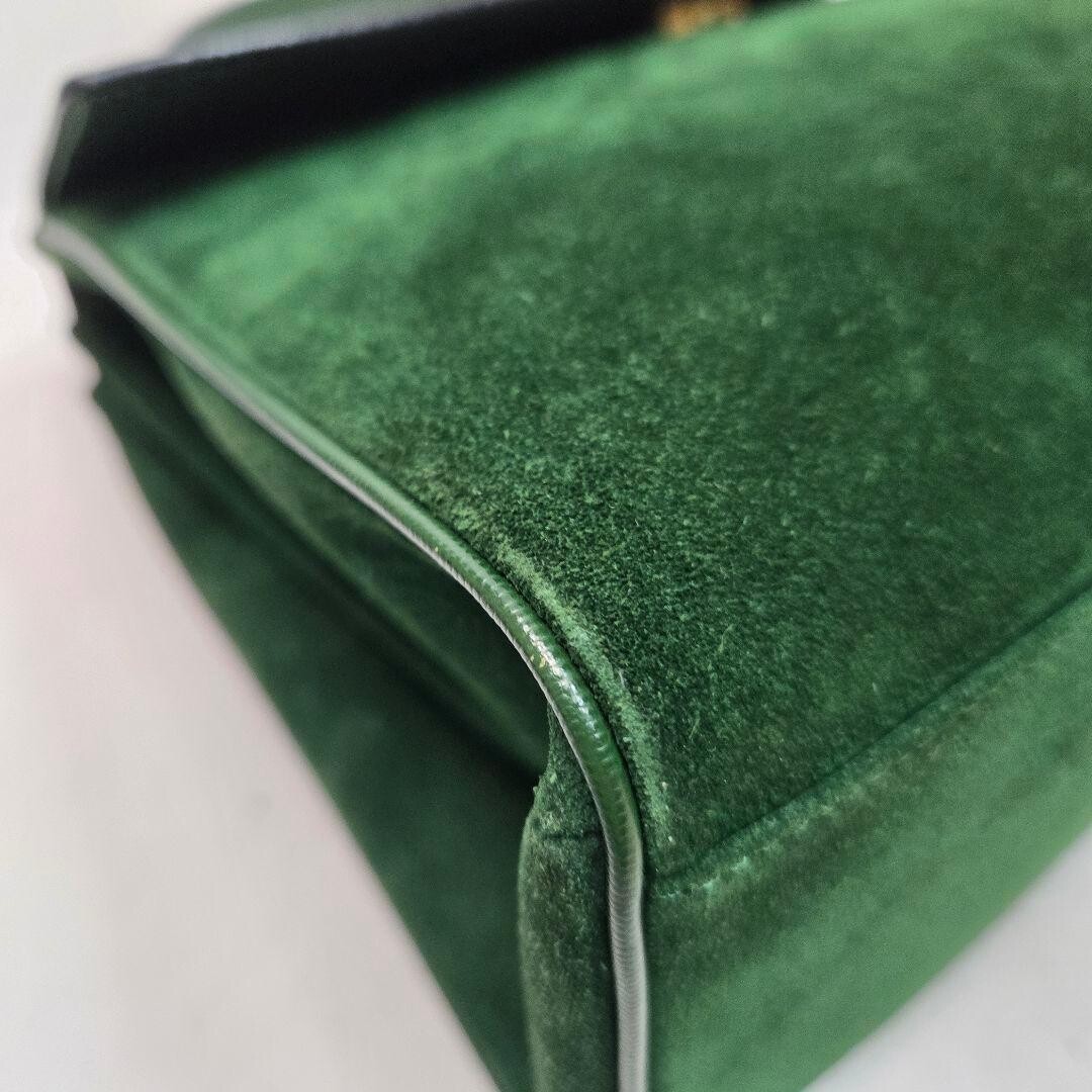 CELINE Handbag Leather Suede Circle Green Vintage Authentic From Japan