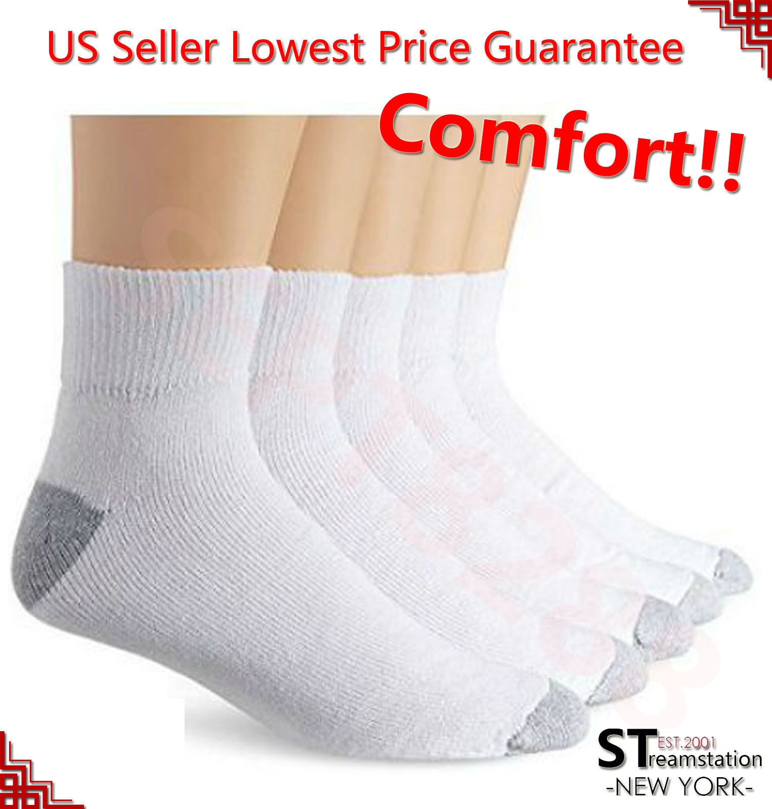 New 12 Pairs Ankle/Quarter Crew Mens Socks Cotton Low Cut 10-13 White LOT USA